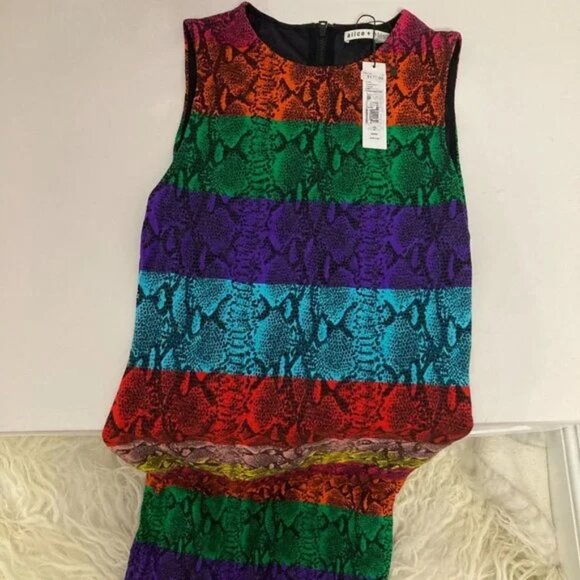 Alice + Olivia Delora Snake Print Stripe Sheath Dress - Picture 7 of 10